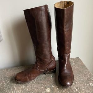 Frye 9 Tall Boots Melissa Button Back-Zip Brown Genuine Leather Size 9 M